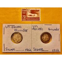 Usado, 2 Monedas De Plata De Ecuador De Un Décimo Año 1912 + Timbre segunda mano   México 