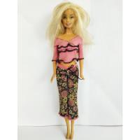 Barbie Conjunto Rosa Olanes Pantalon Flores Negro 1999 segunda mano   México 