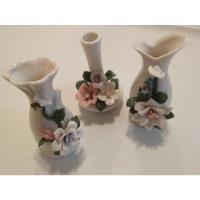 3 Jarrones Con Flores Miniatura Vidriado De Estilo Porcelana, usado segunda mano   México 