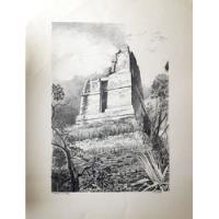 Litografía De Manuel Villazón ( Templo 1 De Tikal ) segunda mano   México 