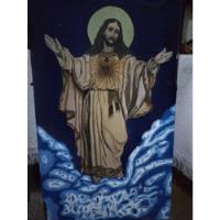 Arte Sacro Pintura Sobre Tela Sagrado Corazón De Jesús.  segunda mano   México 