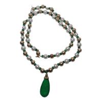 Collar Perlas Y Esmeralda Sintética Esferas Y Broche Oro 14k segunda mano   México 