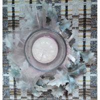 Portavela Cristal + Vela Blanca Decorativo Con Adorno Hojas segunda mano   México 