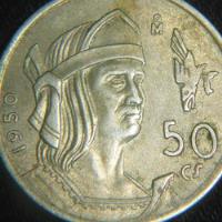 Moneda 50 Centavos 1950 Cuauhtemoc Aguila Que Cae Plata segunda mano   México 