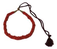 Collar Gargantilla Coral Rojo Dorado Antiguo Seda Art Deco segunda mano   México 