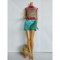 Barbie Falda Azul Cinturon Blusa Rosa Lineas Dañada 1999 segunda mano   México 