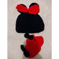 Set De Minnie Mouse Tejidos A Mano. Negro Y Rojo. Talla 18 M segunda mano   México 
