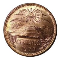Moneda 20 Centavos Mexico 1973 Piramide Cobre Aguila Delgada segunda mano   México 