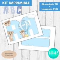 Kit Imprimible Letras 3d Osito Globo Aerostático Celeste segunda mano   México 